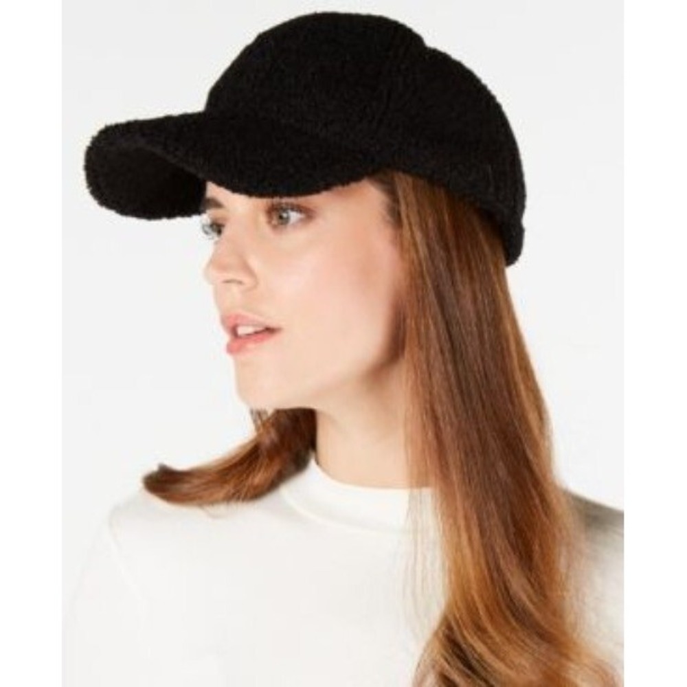 Inc Faux-Sherpa Womens Baseball Cap, Black